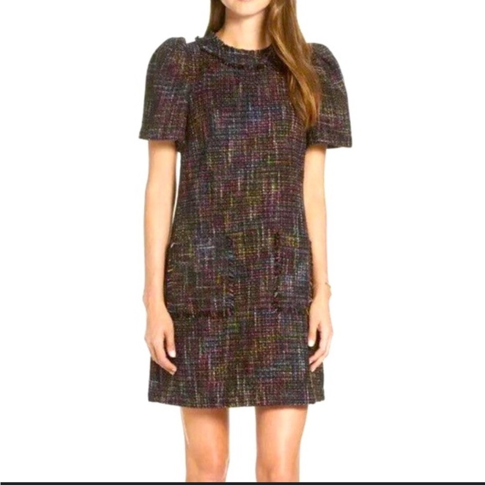 1901 Black Multi Color Tweed Fringe Patch Pockets Career Wear Dress Size 20 NWT